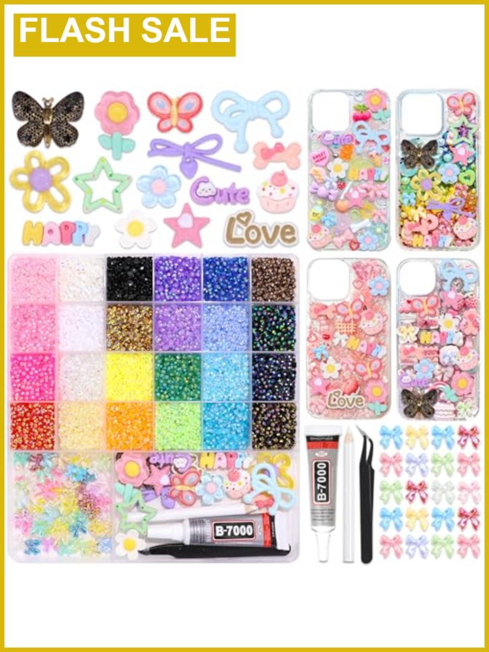 Resin rhinestone DIY phone case charm kit with tweezers